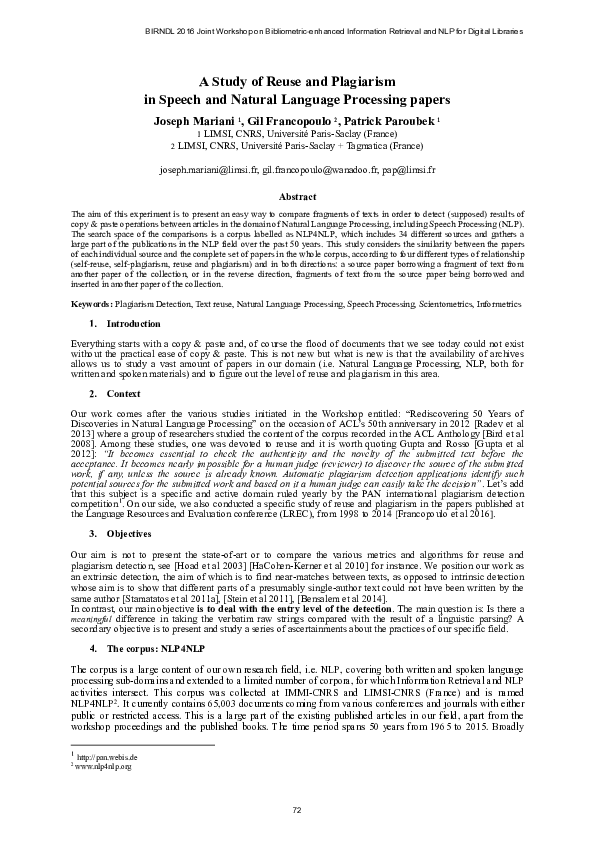 (PDF) Reuse and plagiarism in Speech and Natural Language Processing ...