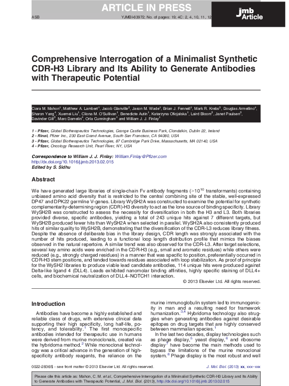 (PDF) Comprehensive Interrogation of a Minimalist Synthetic CDR-H3 ...