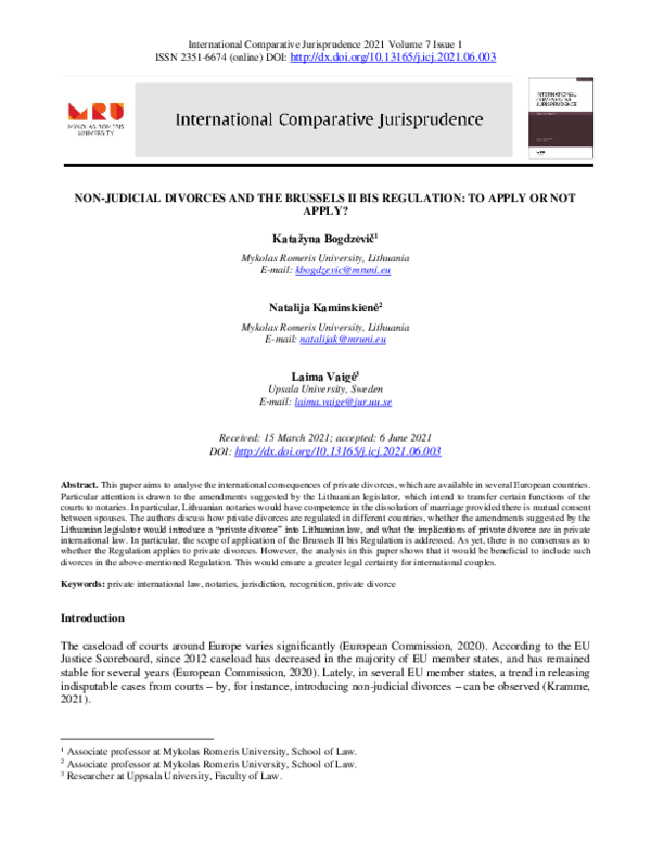 (PDF) Non-Judicial Divorces and the Brussels II Bis Regulation: To ...