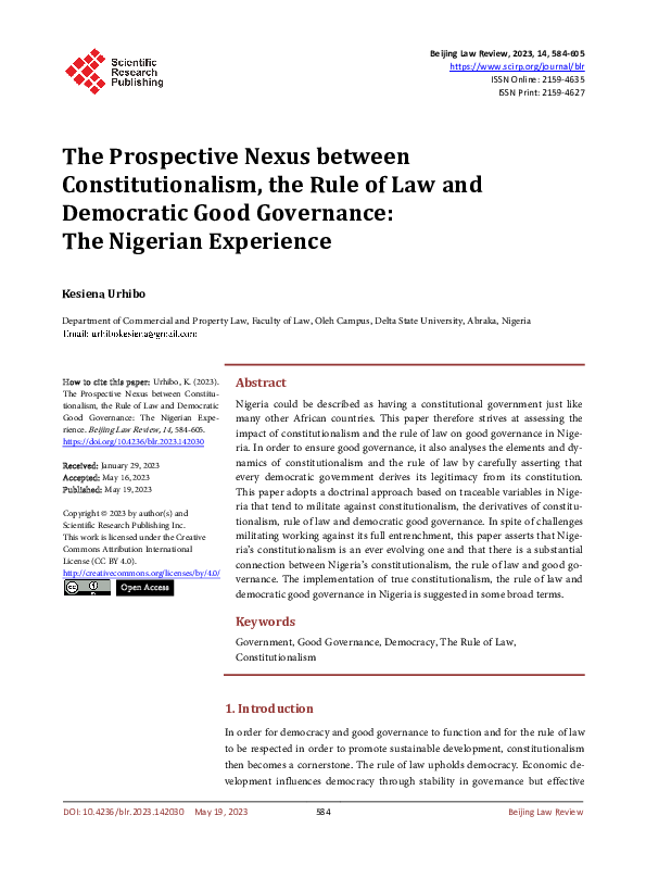 (PDF) The Prospective Nexus between Constitutionalism, the Rule of Law ...