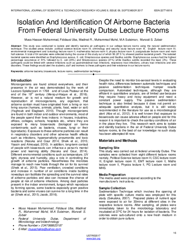 (PDF) Isolation And Identification Of Airborne Bacteria From Federal ...
