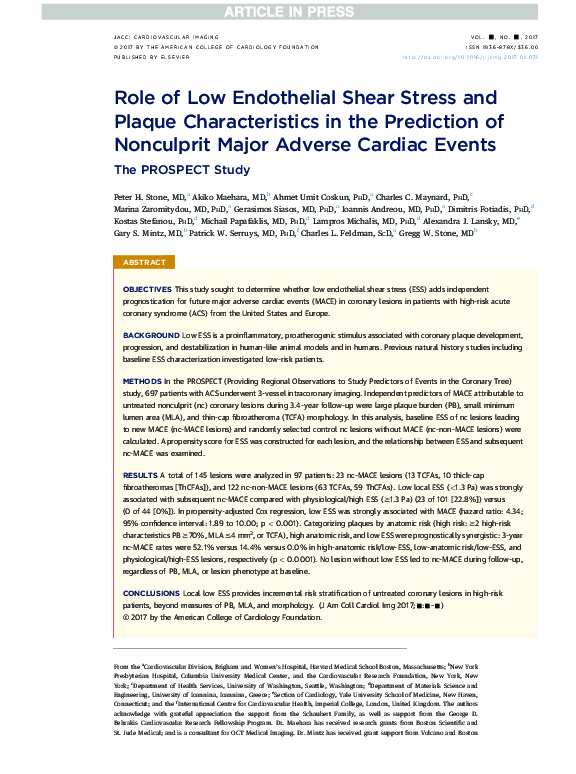 (PDF) Role of Low Endothelial Shear Stress and Plaque Characteristics ...