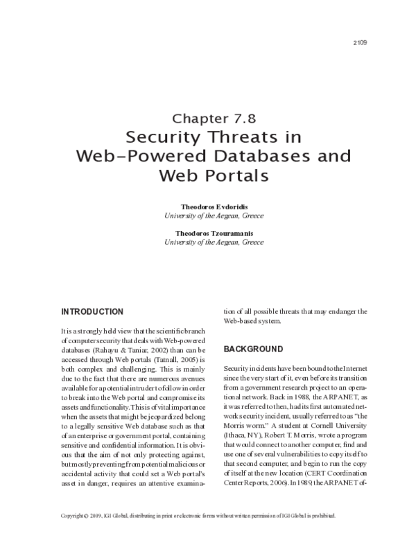 (PDF) Security Threats in Web-Powered Databases and Web Portals