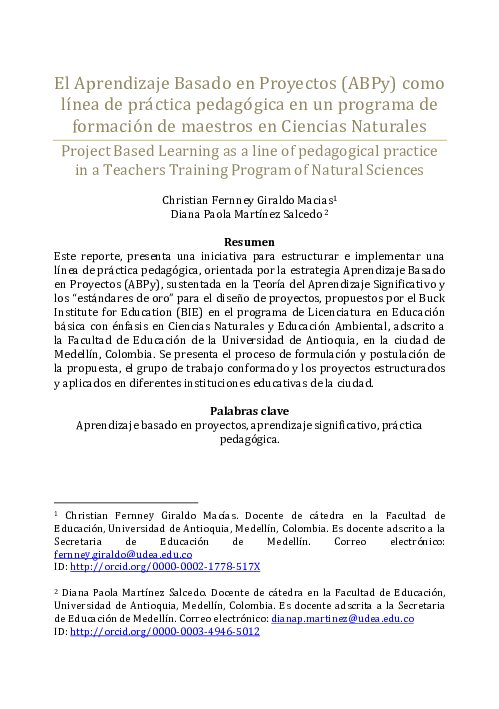 (PDF) Aprendizaje Basado en Proyectos (ABPy) como línea de práctica ...