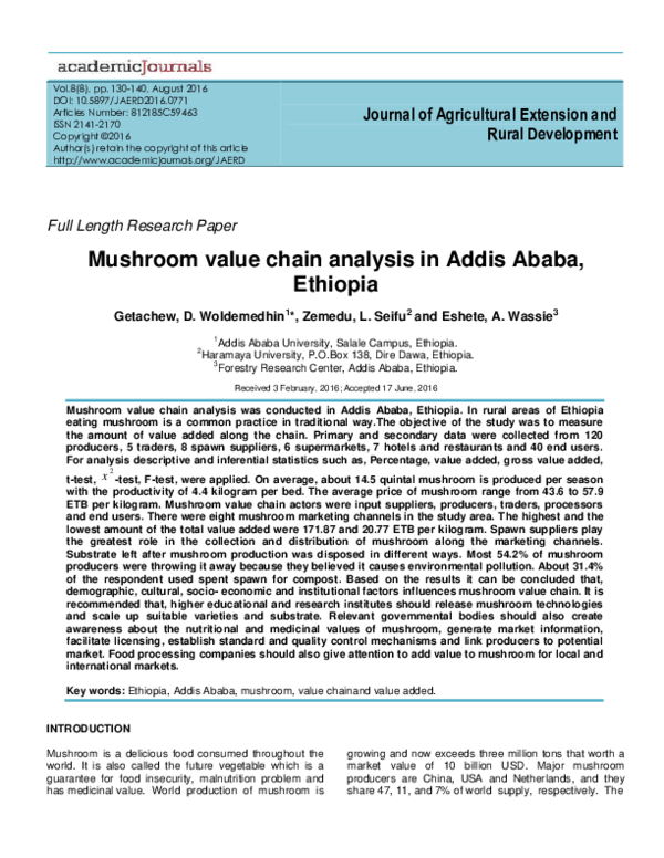 (PDF) Mushroom value chain analysis in Addis Ababa, Ethiopia