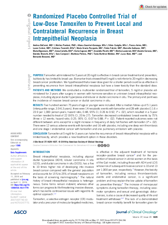 (PDF) Randomized Placebo Controlled Trial of Low-Dose Tamoxifen to ...