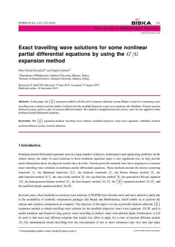 (PDF) Exact travelling wave solutions for some nonlinear partial di¤er ...