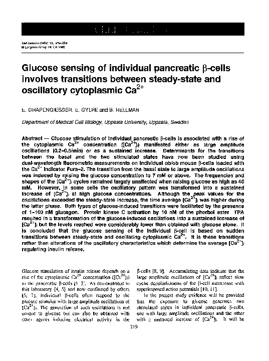 (PDF) Glucose sensing of individual pancreatic β-cells involves ...
