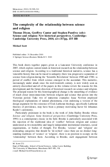 (PDF) The complexity of the relationship between science and religion
