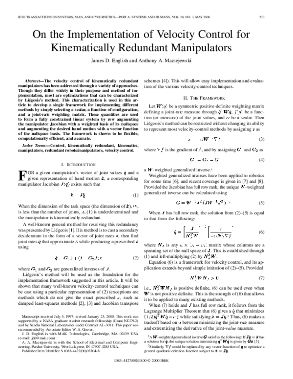 (PDF) On the implementation of velocity control for kinematically ...