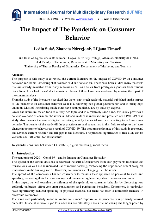 (PDF) The Impact of the Pandemic on Consumer Behavior