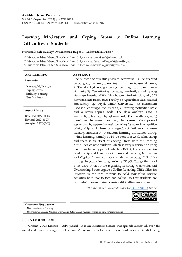 (PDF) Learning Motivation and Coping Stress To Online Learning ...