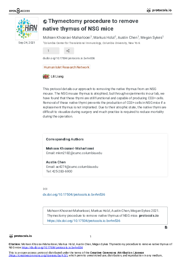 (PDF) Thymectomy procedure to remove native thymus of NSG mice v1