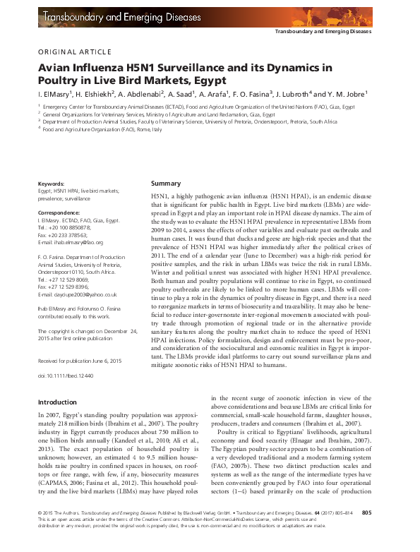 (PDF) Avian Influenza H5N1 Surveillance and its Dynamics in Poultry in ...