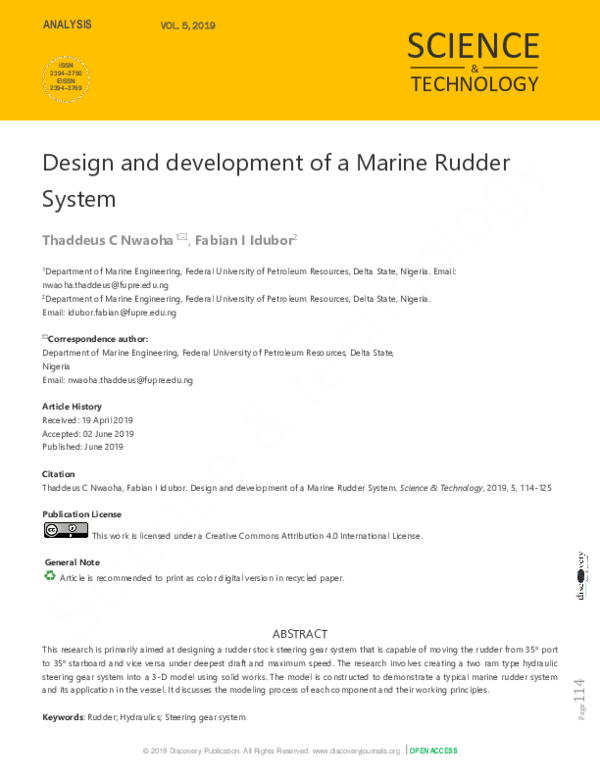 (PDF) Design and development of a Marine Rudder System