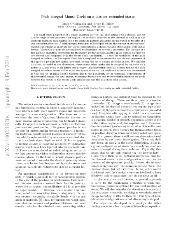 (PDF) Path integral Monte Carlo on a lattice: Extended states