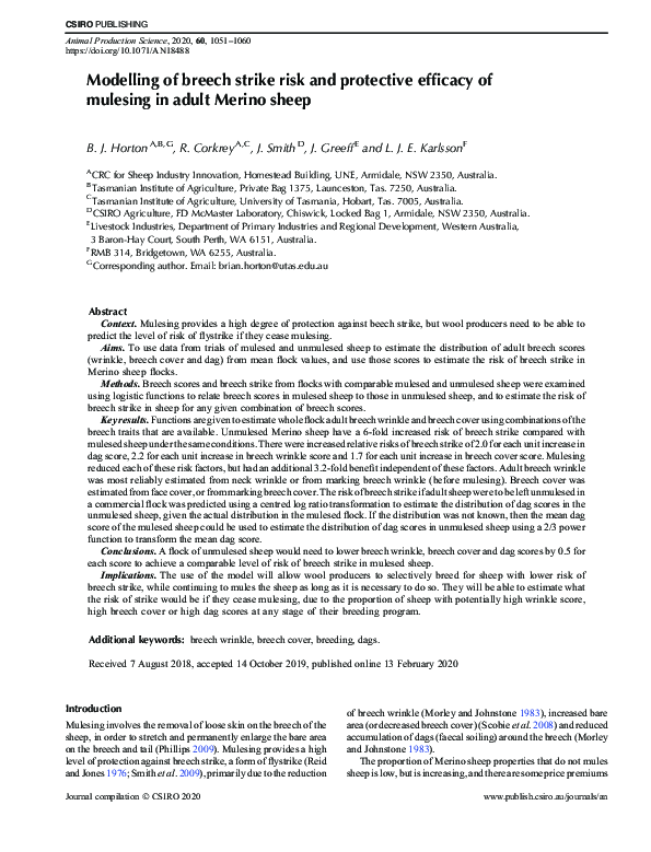 (PDF) Modelling of breech strike risk and protective efficacy of ...