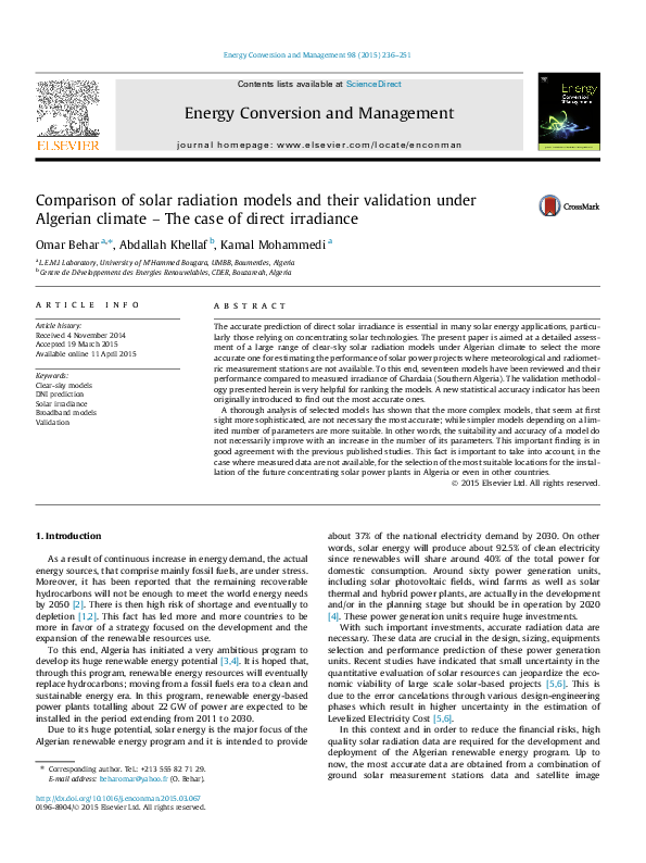 (PDF) Comparison of solar radiation models and their validation under ...