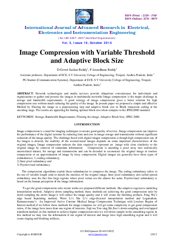 (PDF) Image Compression with Variable Threshold and Adaptive Block Size