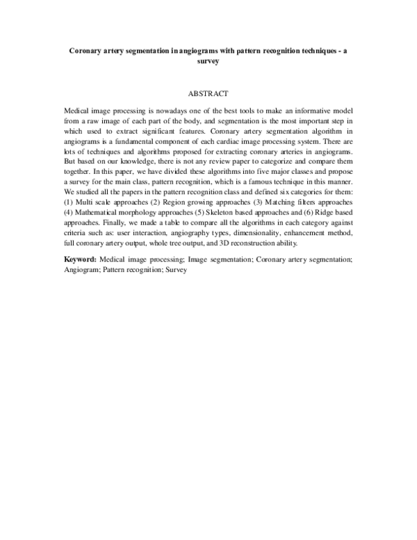 (PDF) Coronary Artery Segmentation in Angiograms with Pattern ...