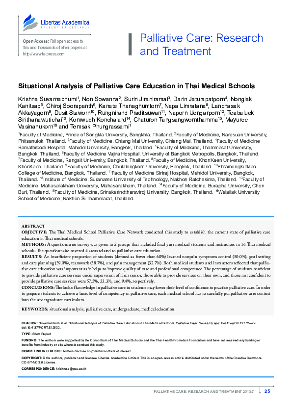 (PDF) Situational analysis of palliative care education in Thai medical ...