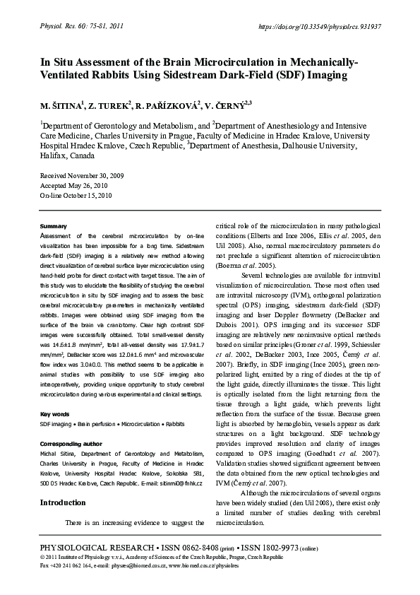 (PDF) In Situ Assessment of the Brain Microcirculation in Mechanically ...