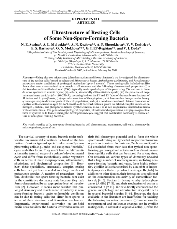 (PDF) Ultrastructure of Resting Cells of Some Non-Spore-Forming Bacteria