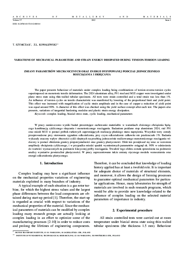 (PDF) Variations of Mechanical Parameters and Strain Energy Dissipated ...