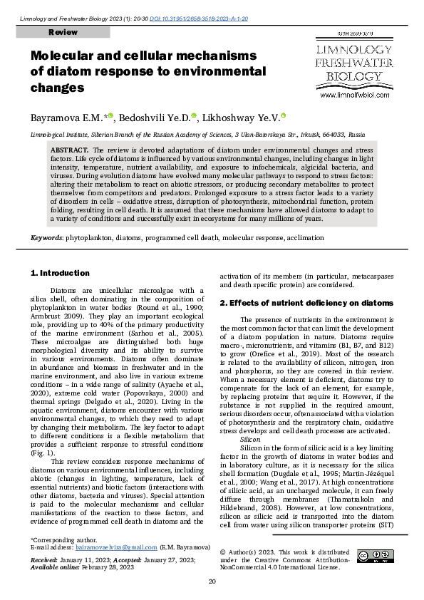 (PDF) Molecular and cellular mechanisms of diatom response to ...