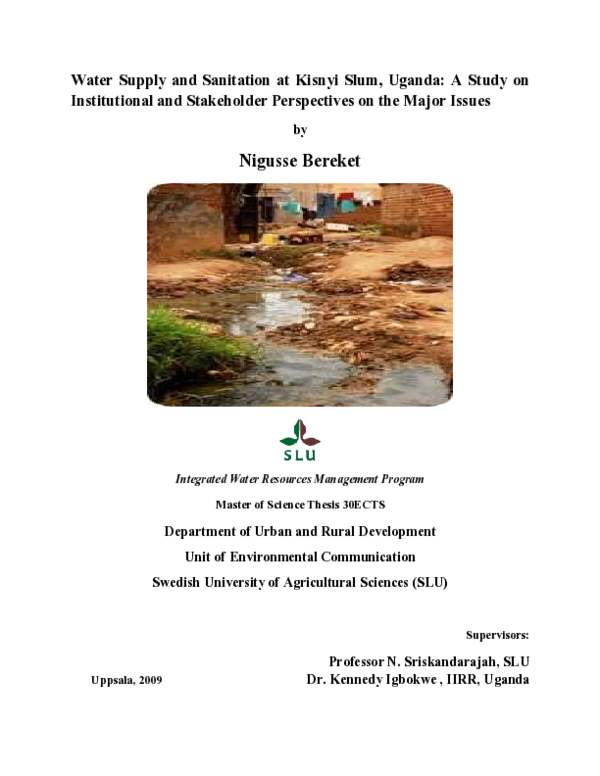 (PDF) Water supply and sanitation at Kisnyi slum, Uganda : a study on ...