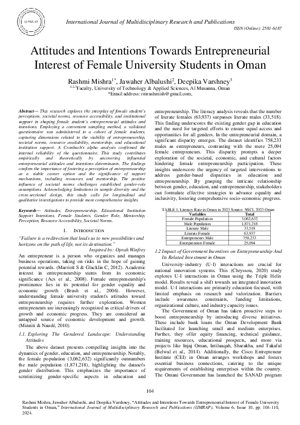 (PDF) Attitudes and Intentions Towards Entrepreneurial Interest of ...