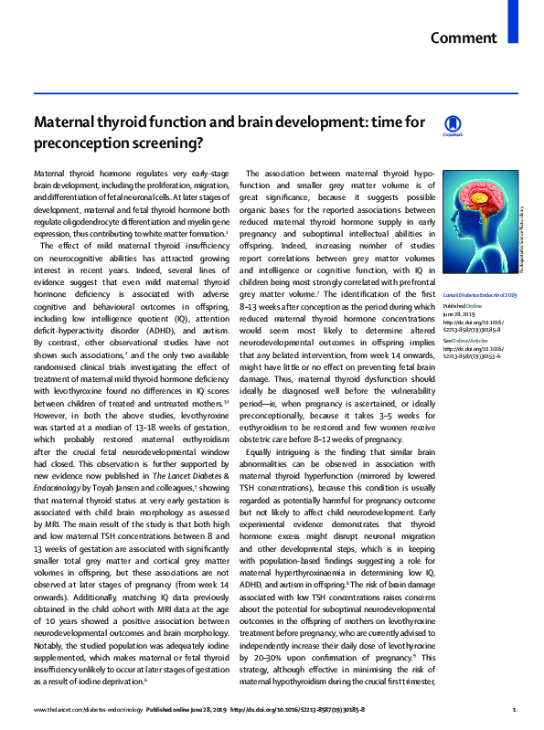 (PDF) Maternal thyroid function and brain development: time for ...