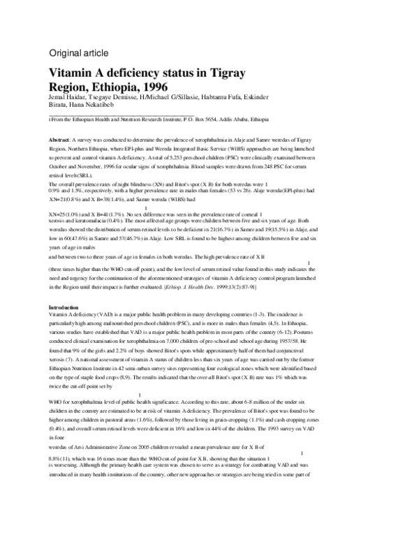 (PDF) Vitamin A deficiency status in Tigray Region, Ethiopia, 1996 ...