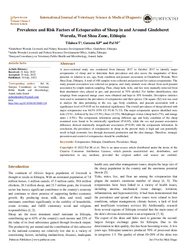 (PDF) Prevalence and Risk Factors of Ectoparasites of Sheep in and ...