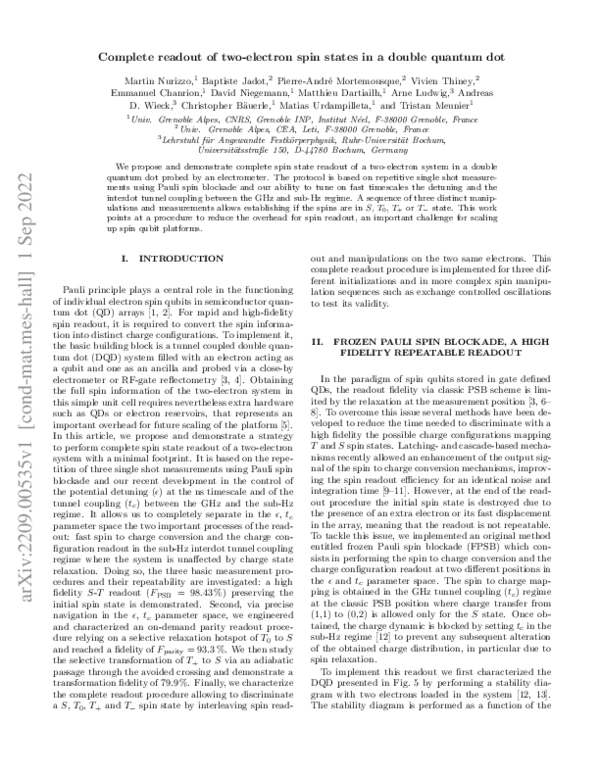 (PDF) Complete readout of two-electron spin states in a double quantum dot