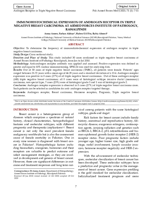 (PDF) Immunohistochemical Expression of Androgen Receptor in Triple ...