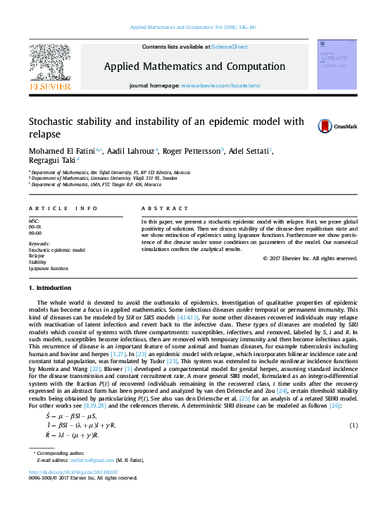(PDF) Stochastic stability and instability of an epidemic model with ...