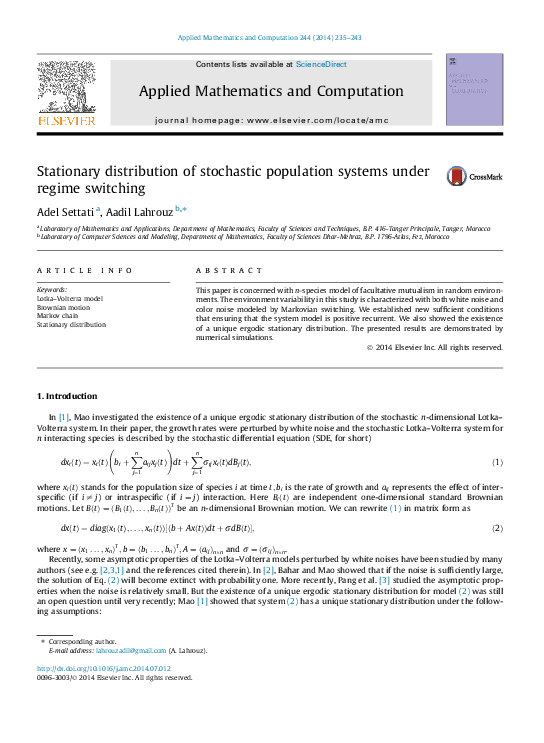 (PDF) Stationary distribution of stochastic population systems under ...