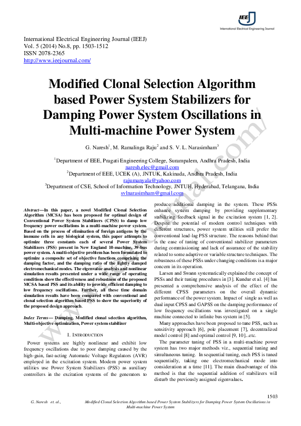 (PDF) Modified Clonal Selection Algorithm based Power System ...
