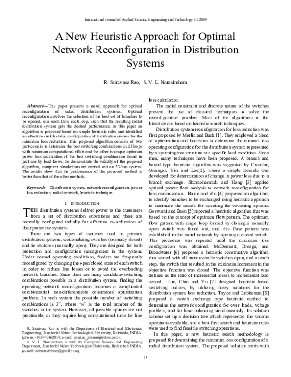 (PDF) A New Heuristic Approach For Optimal Network Reconfiguration In ...