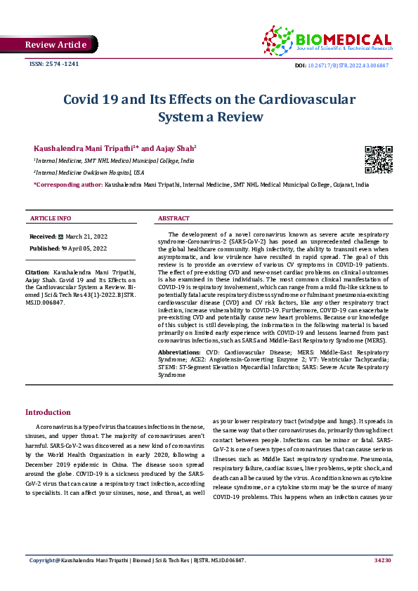 (PDF) Covid 19 and Its Effects on the Cardiovascular System a Review