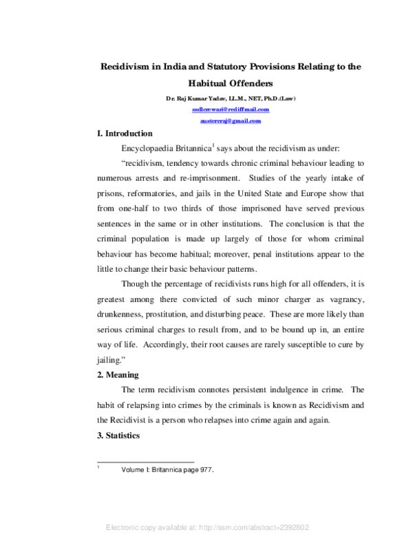 (PDF) Recidivism in India and Statutory Provisions Relating to the ...
