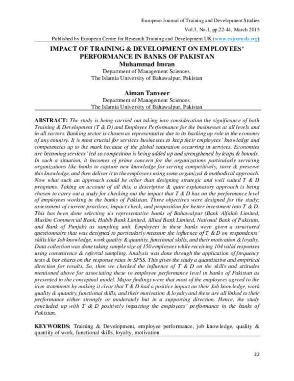 (PDF) Impact of Training & Development on Employees' Performance in ...