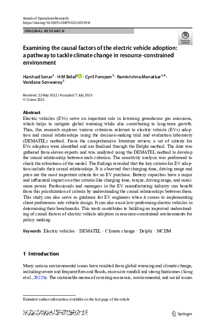 (PDF) Examining the causal factors of the electric vehicle adoption: a ...