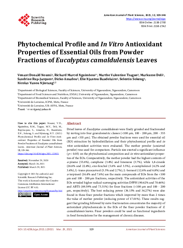 (PDF) Phytochemical Profile and In Vitro Antioxidant Properties of ...