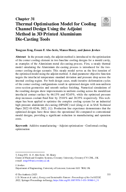 (PDF) Thermal Optimisation Model for Cooling Channel Design Using the ...