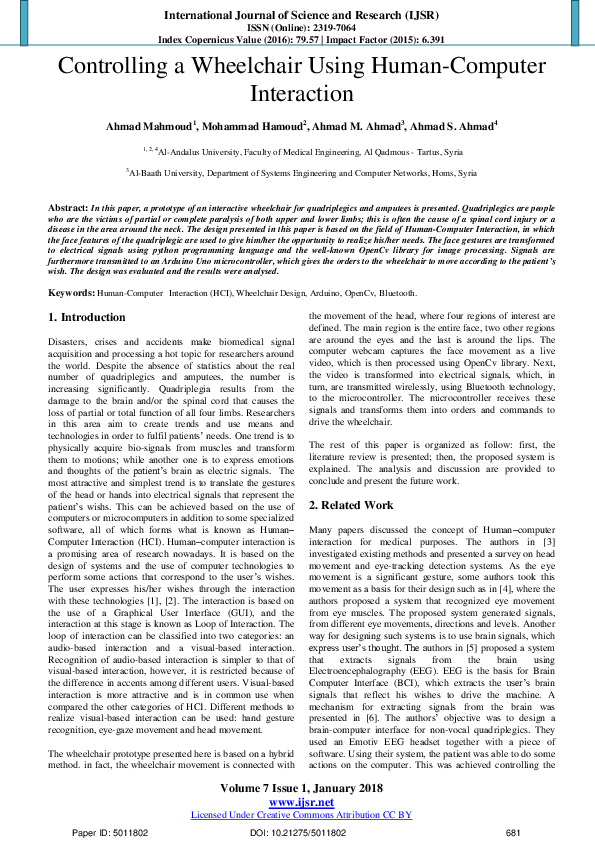 (PDF) Controlling a Wheelchair Using Human-Computer Interaction