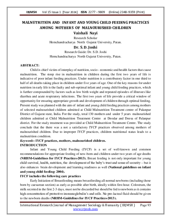 (PDF) MALNUTRITION AND INFANT AND YOUNG CHILD FEEDING PRACTICES AMONG ...