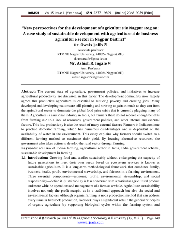 (PDF) New perspectives for the development of agriculture in Nagpur ...