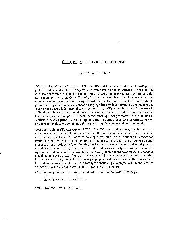 (PDF) Epicure, l'histoire et le droit
